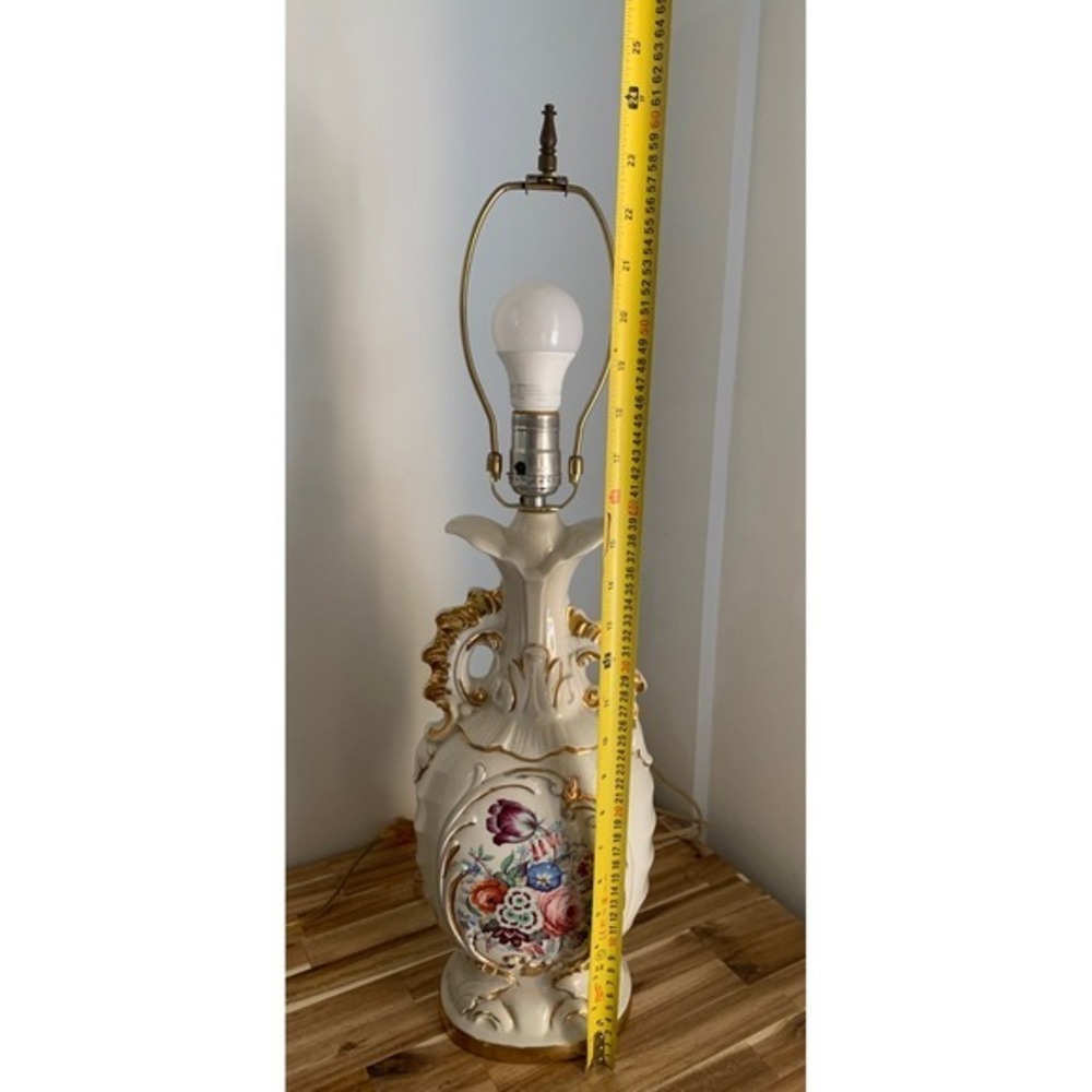 Vintage French Country Table Lamp Gold Rococo Victorian Porcelain Hand Painted - Picture 5 of 9